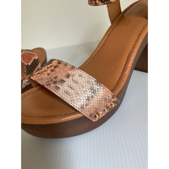 Celia Women's Platform Block Heels Brown Python Retro Sandals Animal Print 10 - Picture 9 of 13
